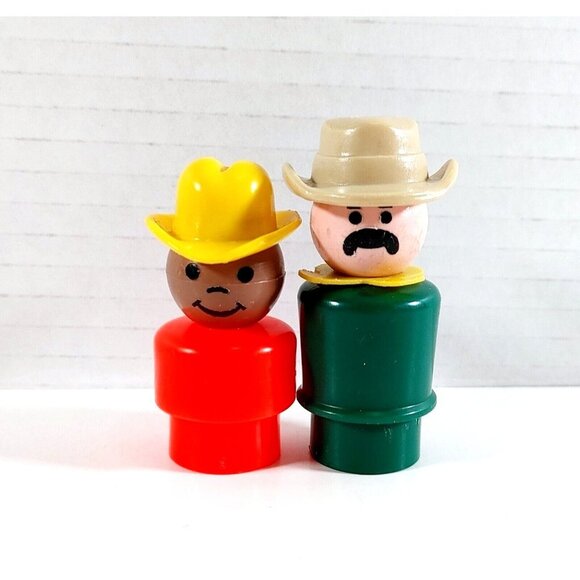 Vintage FISHER PRICE LITTLE PEOPLE Lot of 2 Cowboys - Picture 1 of 2
